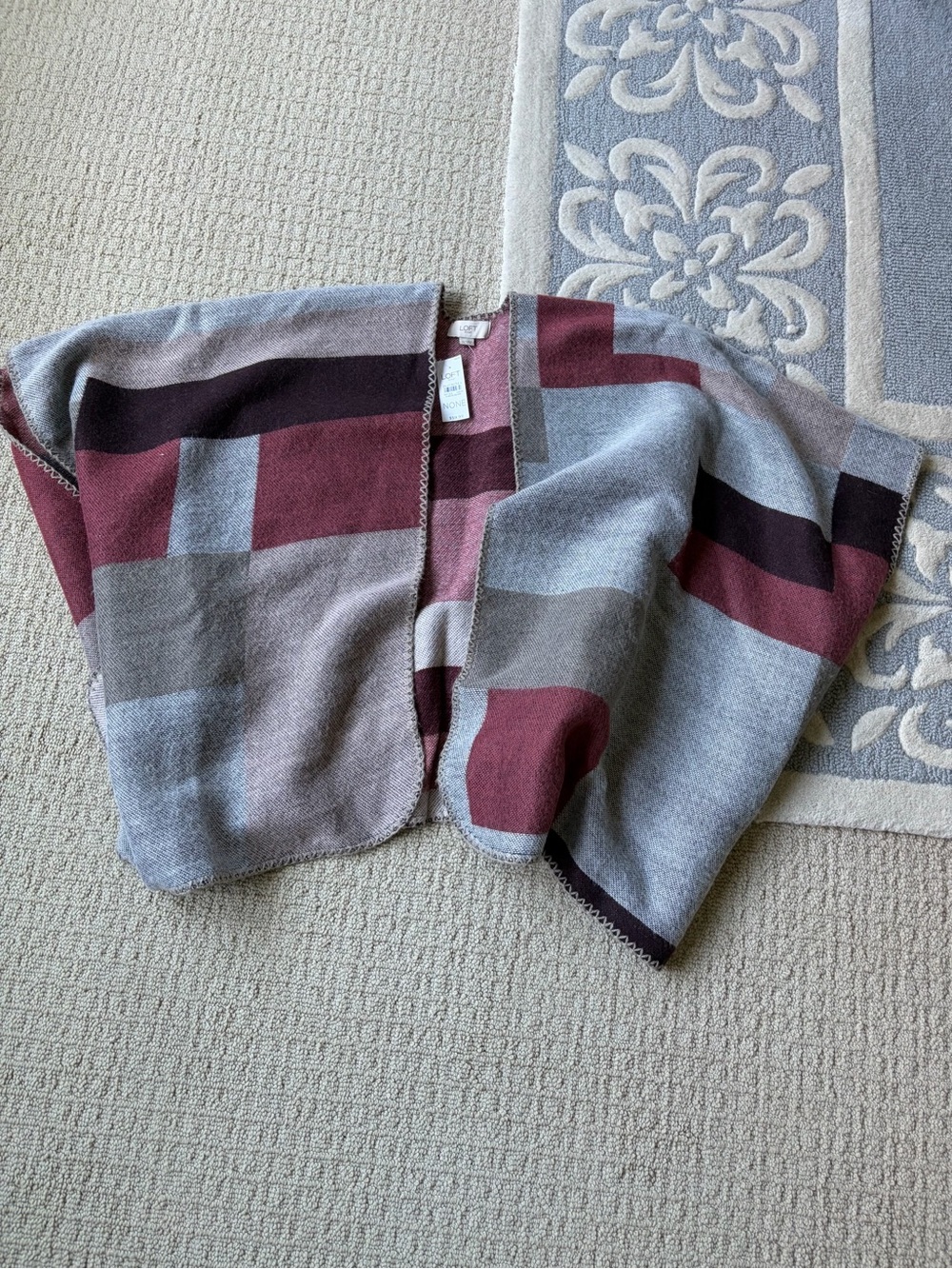LOFT Open-Front Colorblock Poncho in Gray and Burgundy